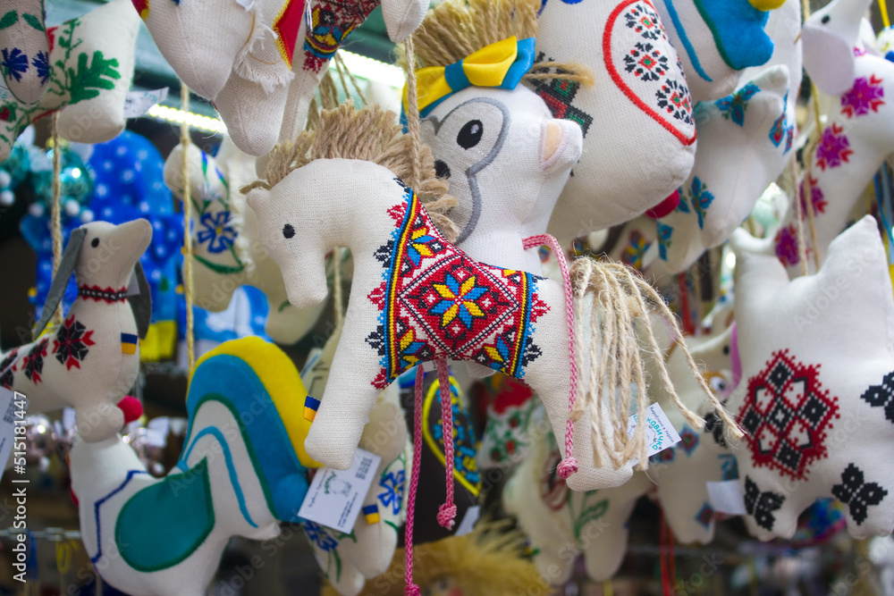 Handmade ukranian toys at Christmas and New year's fair in Kyiv, Ukraine