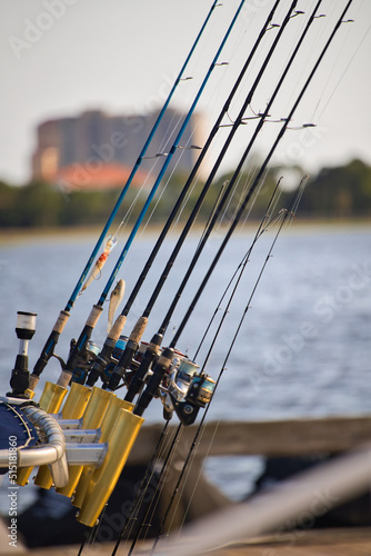 fishing rod and reel on the pier