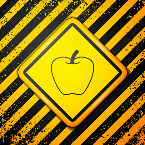 Black Apple icon isolated on yellow background. Excess weight. Healthy diet menu. Fitness diet apple. Warning sign. Vector