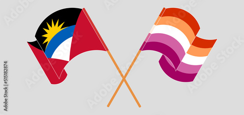 Crossed and waving flags of Antigua and Barbuda and Lesbian Pride photo
