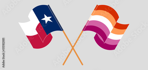Fotografie Crossed and waving flags of the State of Texas and Lesbian Pride