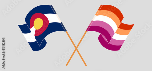Crossed and waving flags of The State of Colorado and Lesbian Pride