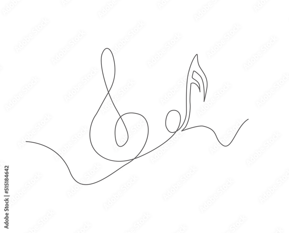 Continuous line art of music note. One line drawing abstract music notes, musical concept. Continuous line art of music note. One line drawing abstract music notes, musical concept.