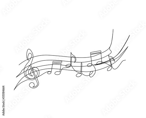 Continuous line art of music note. One line drawing abstract music notation, musical concept.