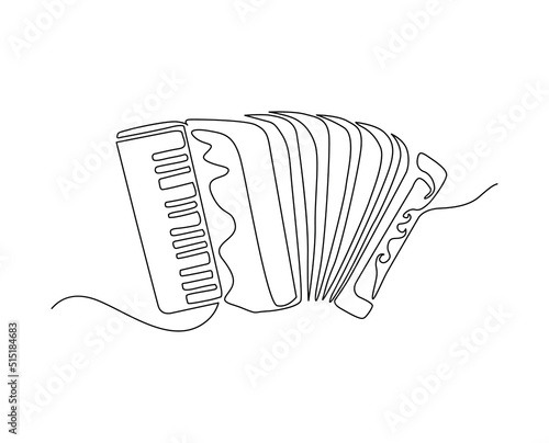 Continuous line art of classical bayan - accordion, harmonic, jew's-harp. One line drawing abstract accordion, musica instrument.
