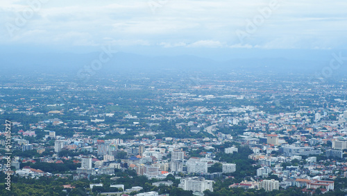 Chiang Mai City, bird's eye view from Doi Suthep, a city surrounded by trees, July 4, 2022 in Chiang Mai, Thailand (Industrial Concept) City