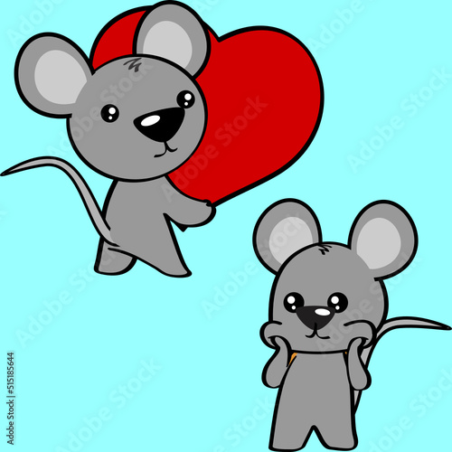 chibi little baby mouse cartoon holding valentine red heart illustration pack in vector format