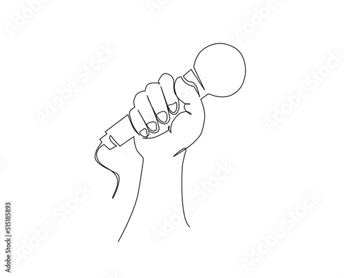 Continuous line art of  Microphone in a Hand. One line drawing hand holding a microphone in a fist.