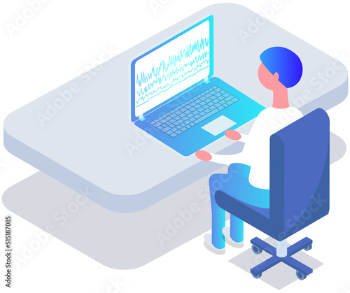 Office workplace. Business woman working with laptop and documents. Employee working from home, remote job using personal computer for tasks completion. Student studying independently