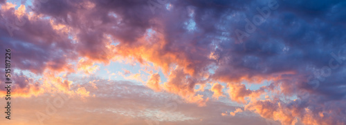 Panoramic view of  Sunset  Sunrise Sundown Sky with colorful clouds   panorama sky without any birds