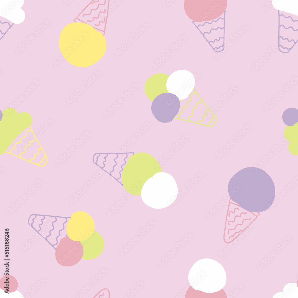 Retro aesthetic seamless pattern with ice creams in 1960s style. Sweet food summer print for T-shirt, textile and fabric. Hand drawn vector background for decor and design. Retro aesthetic seamless pattern with ice creams in 1960s style. Sweet food summer print for T-shirt, textile and fabric. Hand drawn vector background for decor and design.
