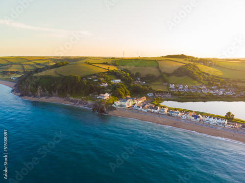 Aerial view of coastal village of Torcross, Slapton in the Devon Countryside 