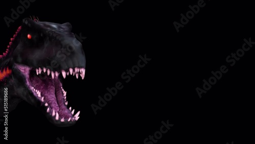 Dino Head And Fire II Loop, Animation.3840×2160.10 Second Long.Transparent Alpha video.LOOP. photo