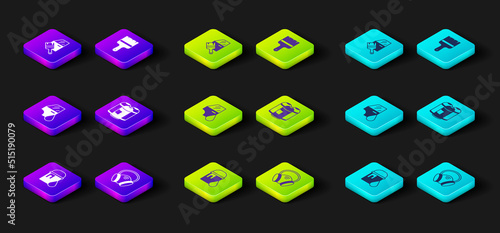 Set Paint bucket, Gas mask, Car painting, spray can, brush and icon. Vector