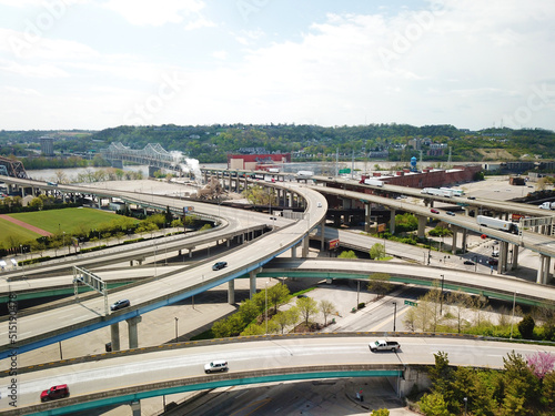 Drone Over The Highway Interchange in Cincinnati Ohio © Andrew