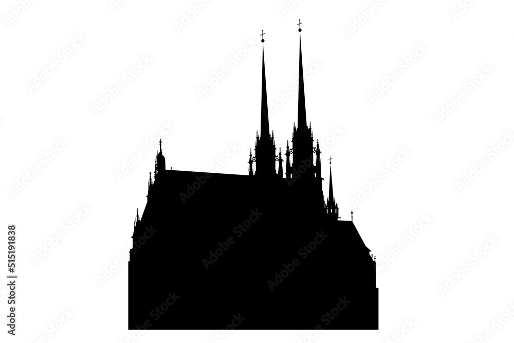 Vector silhouette building Cathedral of St. Peter and Paul. City of Brno - Czech Republic. Vector silhouette building Cathedral of St. Peter and Paul. City of Brno - Czech Republic.