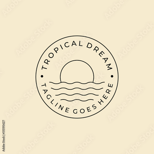 line art ocean wave badge logo vector symbol illustration design