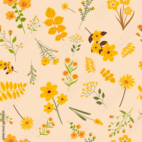 flowers , plants seamless background , vector