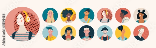 People portrait - Avatars, Students -Modern flat vector concept illustration of young people, face portraits, round user avatars. Creative landing web page template photo