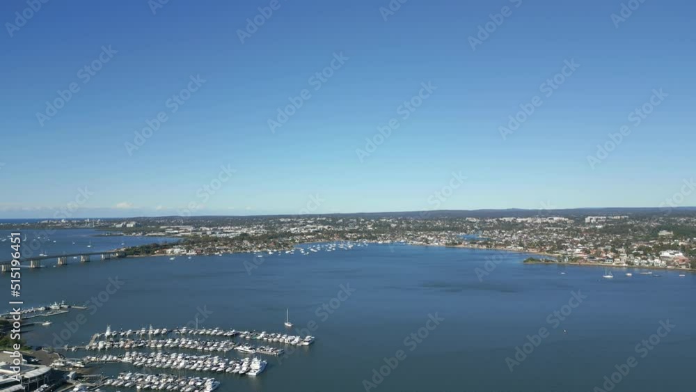 Stunning aerial view of blue ocean and boats marina in Sydney Harbour Stunning aerial view of blue ocean and boats marina in Sydney Harbour