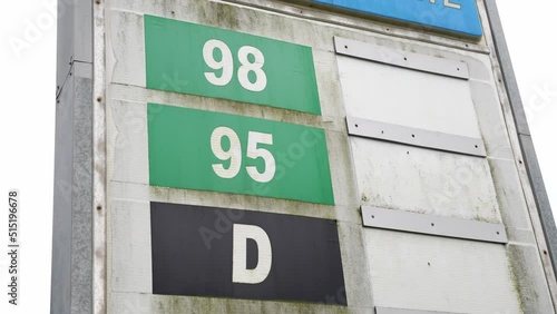 Abandoned sign board of fuel types without prices in rustic gas station photo