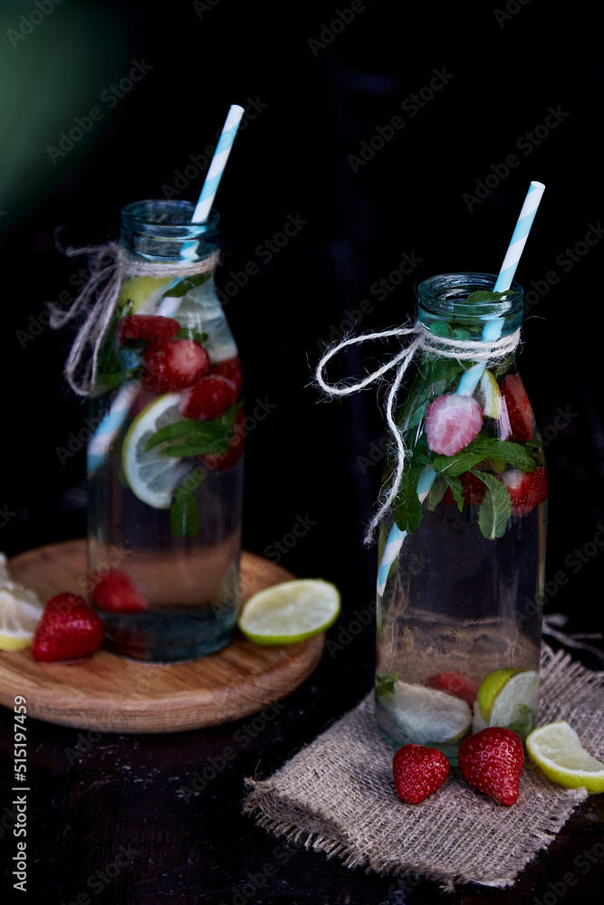 Detox water, infused healthy drinks. Bright summer healthy natural summer cocktails. Refreshing, diet, natural water. Summertime aesthetic Detox water, infused healthy drinks. Bright summer healthy natural summer cocktails. Refreshing, diet, natural water. Summertime aesthetic