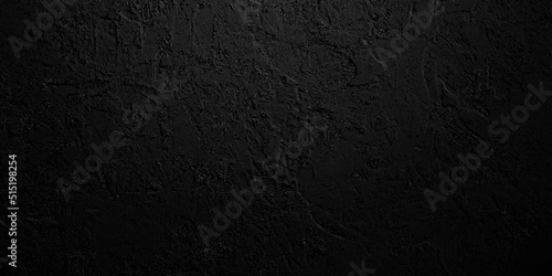Dark black cracked grunge textured concrete background. Panorama dark grey black slate background or texture. Vector black concrete texture. Stone wall background.	
