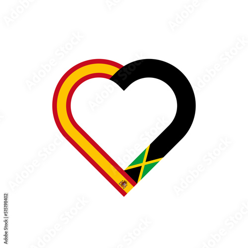 unity concept. heart ribbon icon of spain and jamaica flags. vector illustration isolated on white background