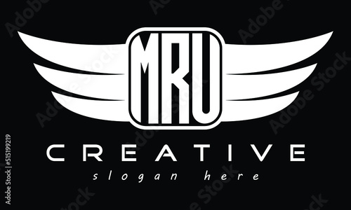 MRU three Letter Wings Flying Initial wing symbol minimalist creative concept flag icon professional logo design Vector template with abstract black and white tattoo photo