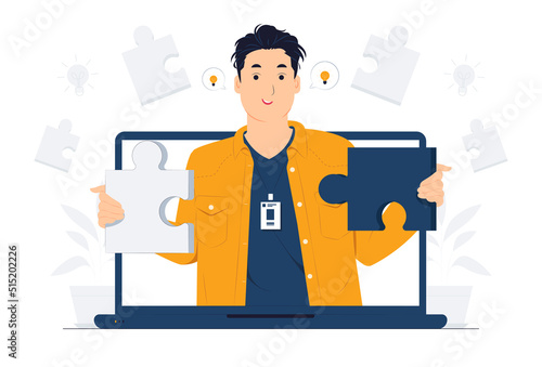 Problem solving, Business Solution, creative decision, difficult task, lateral thinking, assembling puzzle concept illustration