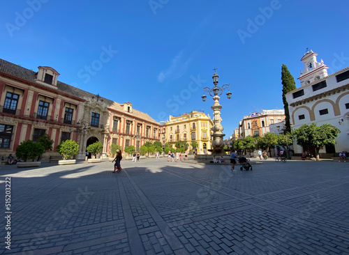 Seville, Spain, September 12, 2021: The Archbishop's Palace of Seville (Palacio Arzobispal). It has served as the residence of bishops and archbishops of the episcopal sees and numerous noblemen.