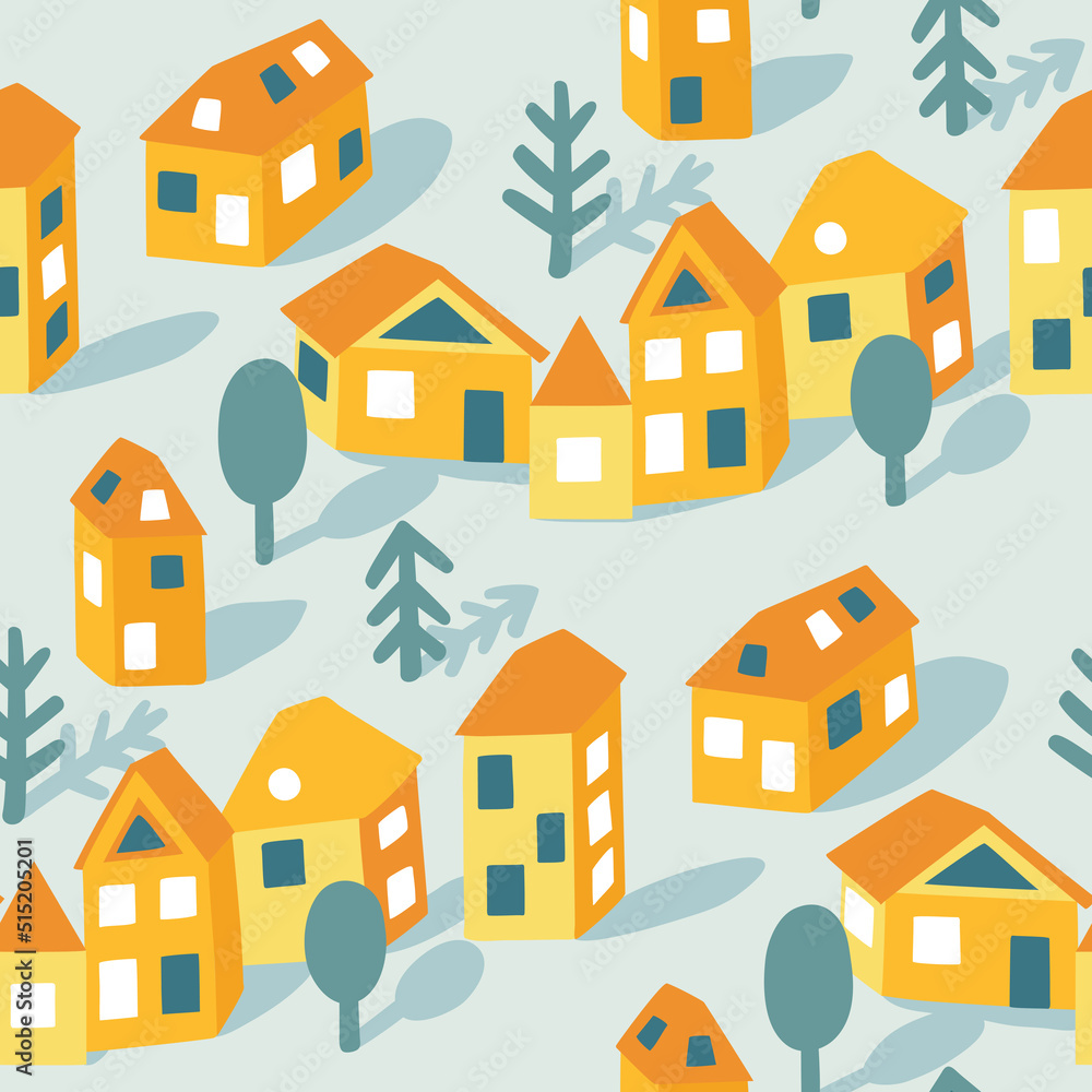 Seamless pattern with small houses
