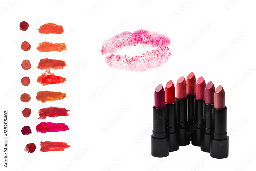 Obraz premium Lipstick swatches isolated on white background.