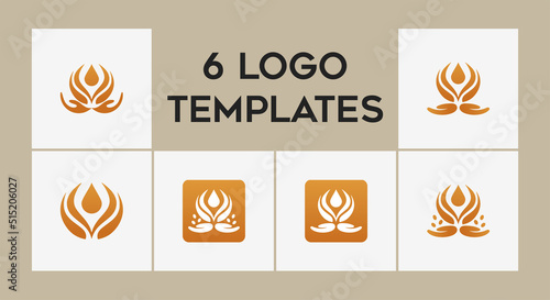Six Hindu worship religious vector logo concepts set
