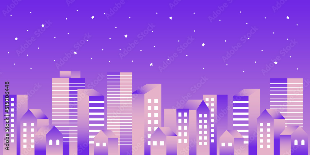 背景素材_シンプルなビル街_グラデーション_夜空 背景素材_シンプルなビル街_グラデーション_夜空