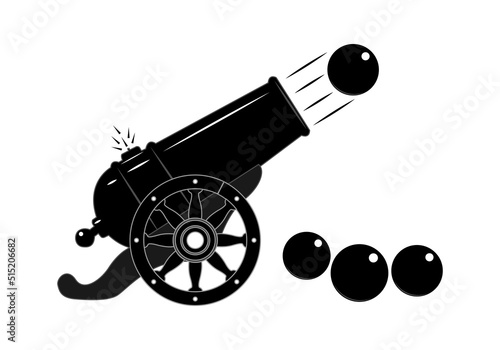 Ancient cannon on wheels isolated on white background