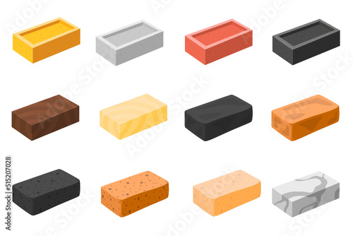 Collection of colorful flat icon vector, materials concept vector illustration isolated on white background, gold, silver, copper, iron, clay, clay ,wood, stone, sandstone and marble.