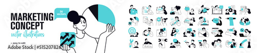 Marketing concept illustrations. Set of people vector illustrations in various activities of business marketing, strategy, planning, digital advertising, social media and communication. © PureSolution