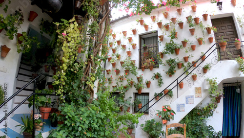 Cordoba, Spain, September 13, 2021: The flowery patios (Los Patios de Córdoba) of San Basilio neighborhood in the historic center of Cordoba, Andalusia. Flower-decorated courtyard. photo