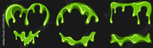Set of oozing slime frame in different forms. Liquid green slime border and frames from dripping poison goo. Happy halloween design elements. Hand drawn Vector illustration