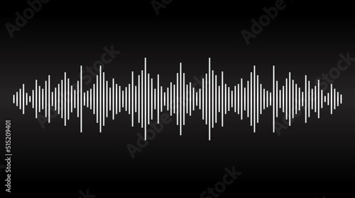 Sound wave line white equalizer isolated on black background. Audio waveform. Sound, music and technology concept design. Vector illustration