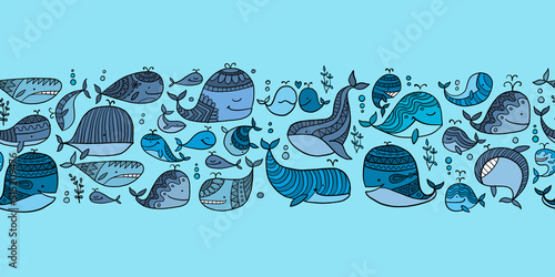 Wild whales. Childish style seamless pattern for your design