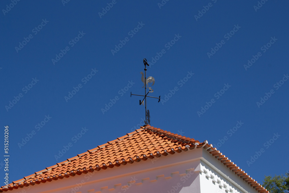 A compass rose on the roof of the Municipal Market indicates the wind direction in Santo Tirso, Portugal.
