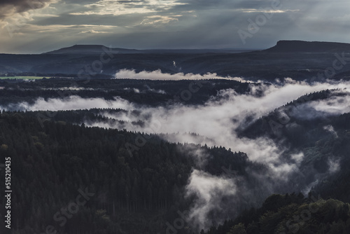 Bohemian Switzerland also called Czech Switzerland in Elbe Sandstone Mountains, Czech Republic. View from observation point next to Pravcice Gate