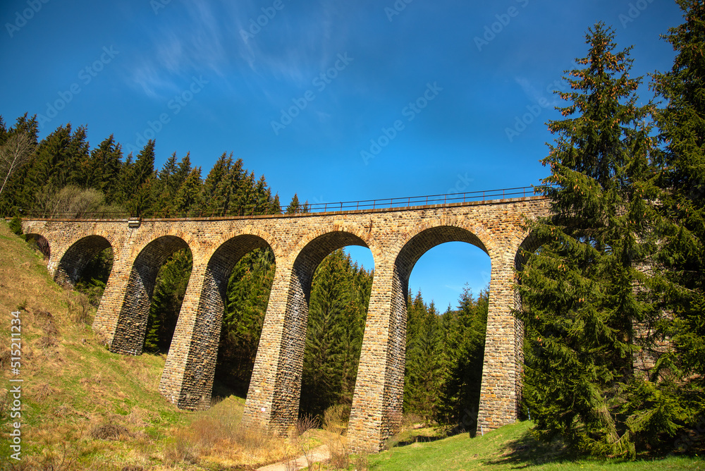 Telgart viadukt. Railway stone bridge in the nature. Slovakia, Europe. 
