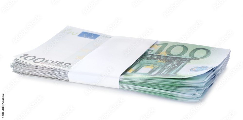 Stack of euro banknotes isolated on white. Money and finance Stack of euro banknotes isolated on white. Money and finance