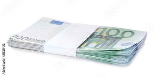Stack of euro banknotes isolated on white. Money and finance