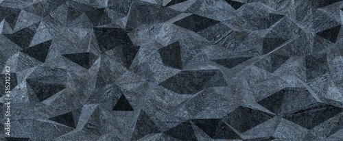 Granite gray polygonal crystals background. Sandstone triangular blocks with 3d render geometric cracks and natural texture. Futuristic hills with rhombic mosaics and realistic decor