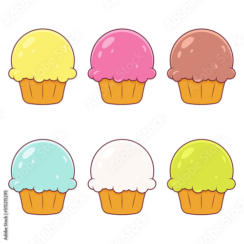 Delicious set of cupcakes. Colored muffins. Dessert vector illustration design.