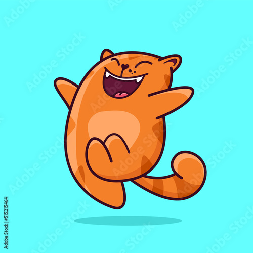 Cute red cat is jumping for happiness. Demonstrates emotions, love, happiness, joy. Cat character hand drawn style, sticker, emoji